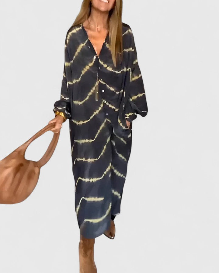 Amelie | Elegant Boho Stripete Maxikjole
