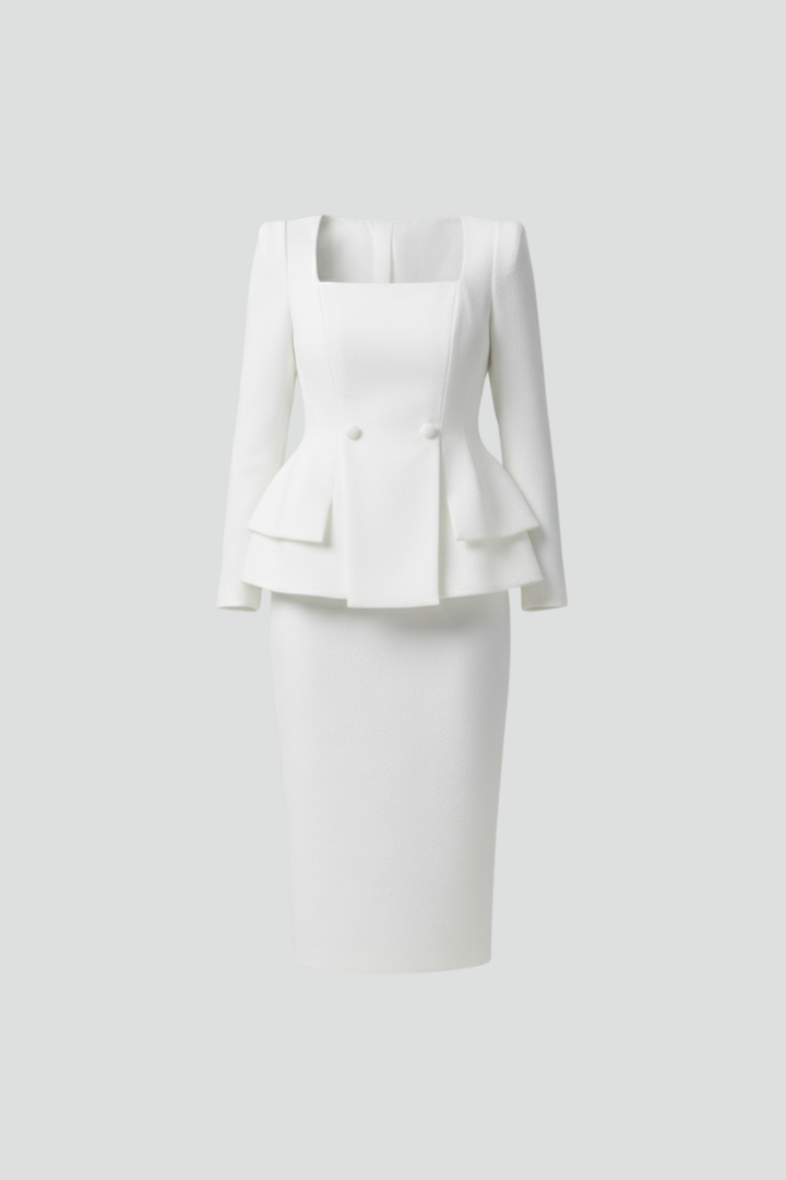 Kylie | Dame Blazer med Firkanthals og Skjørt