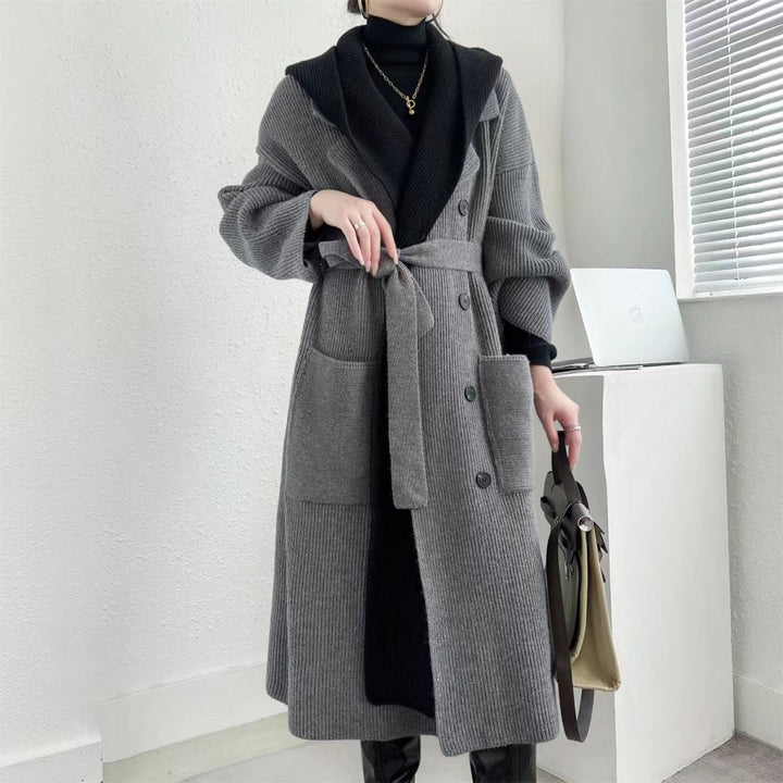 Ribbet Lang Cardigan Jakke med Knapper for Dame