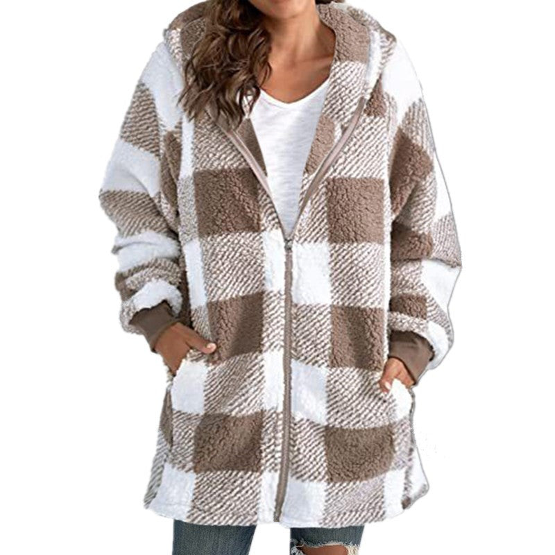 Arabella - Rutete Fleece Langermet Jakke med Hette