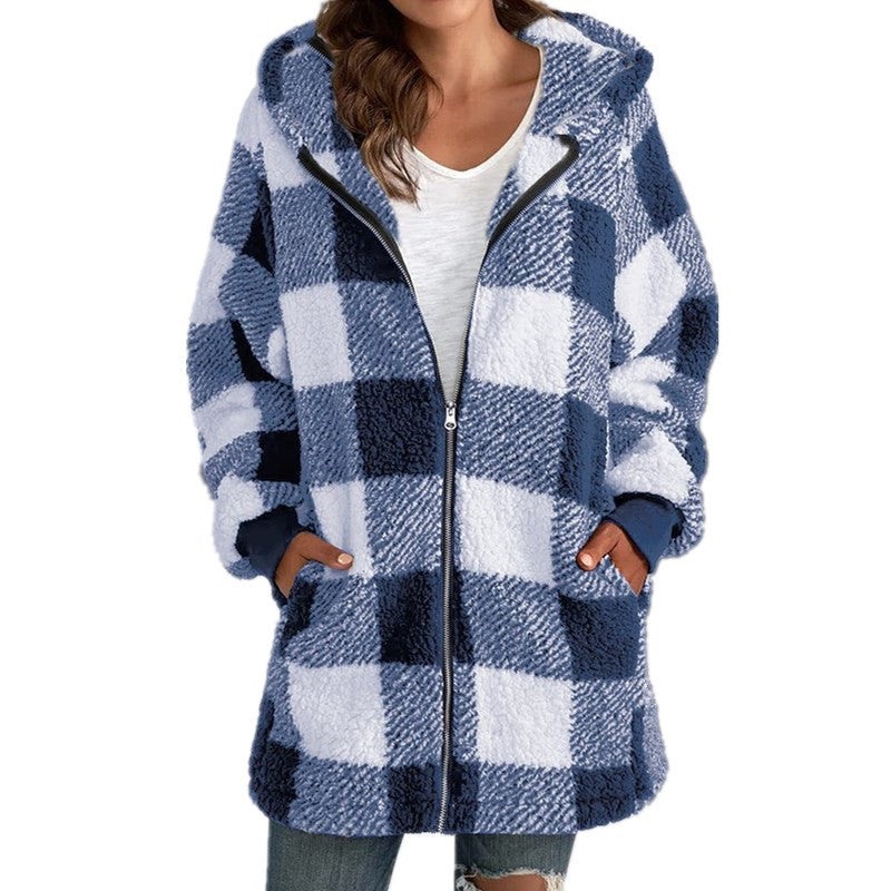 Arabella - Rutete Fleece Langermet Jakke med Hette