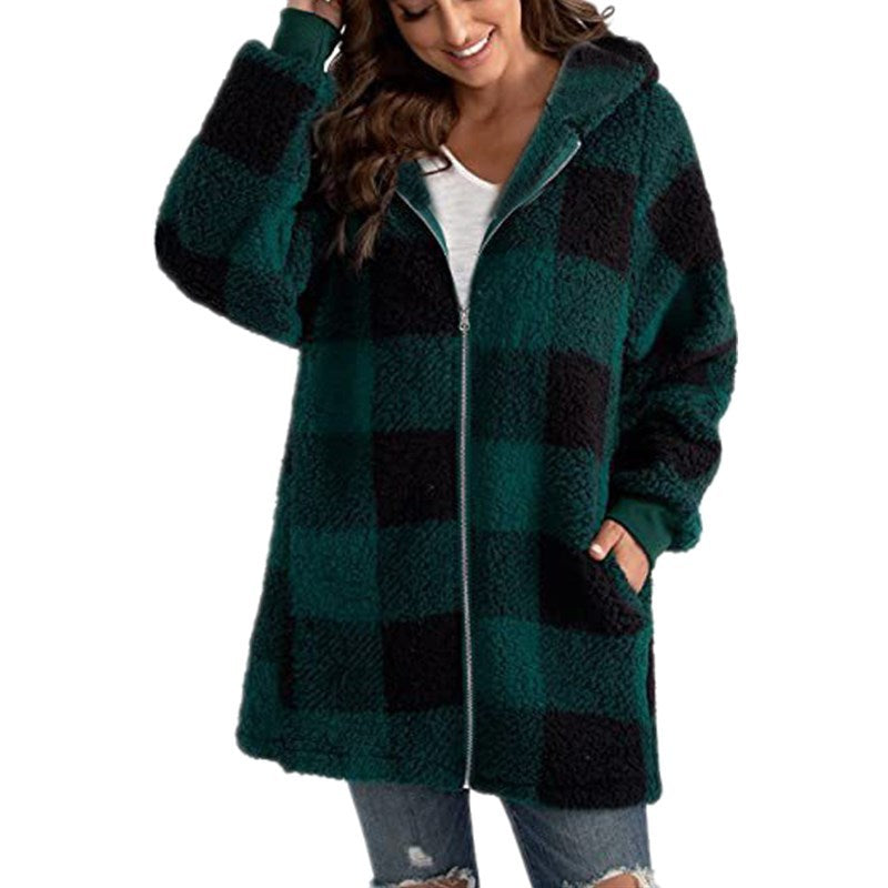 Arabella - Rutete Fleece Langermet Jakke med Hette