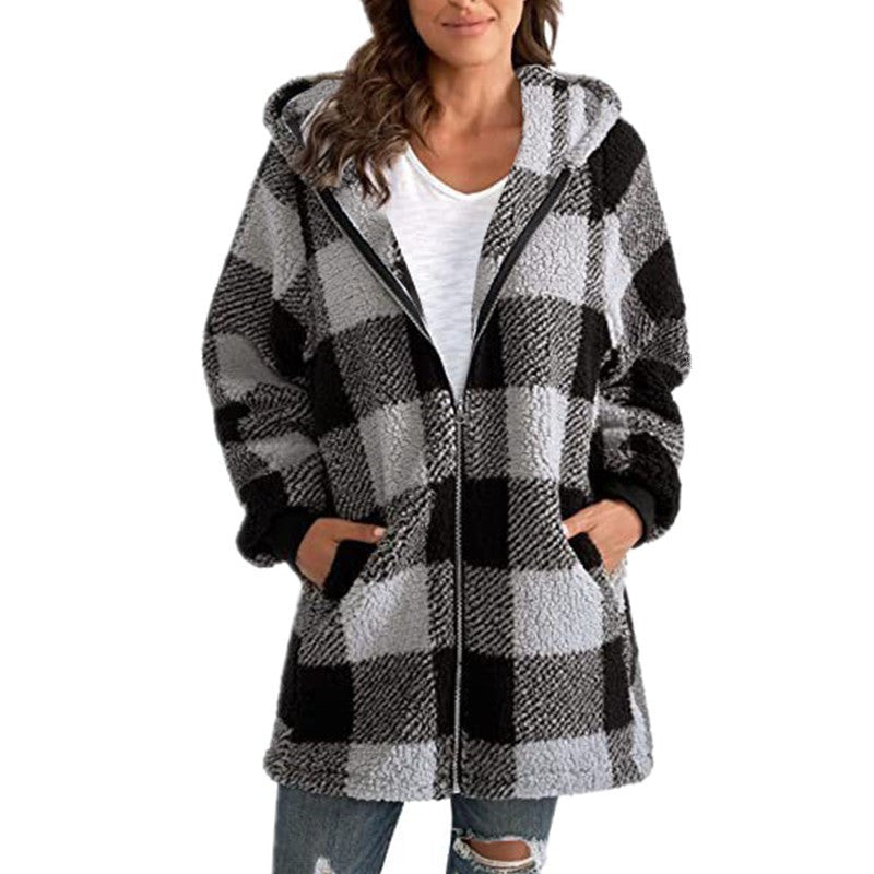 Arabella - Rutete Fleece Langermet Jakke med Hette