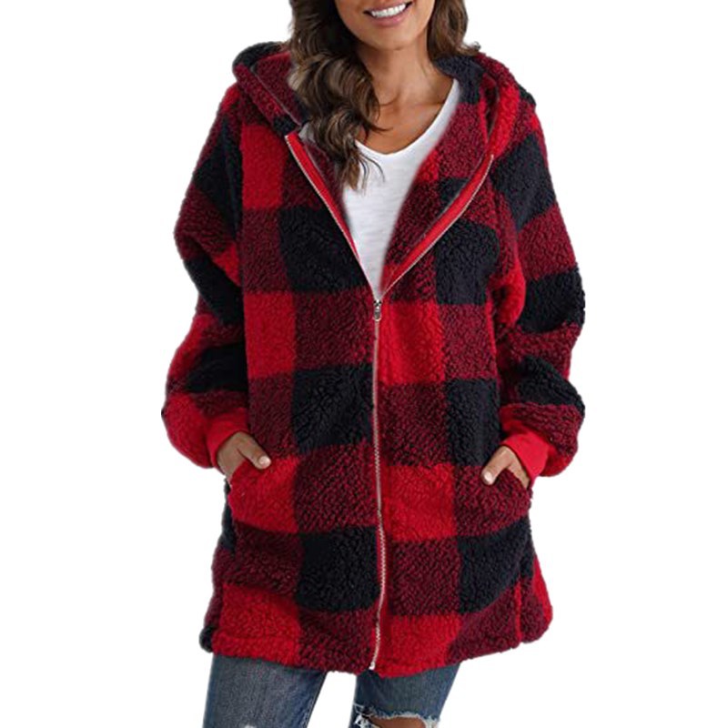 Arabella - Rutete Fleece Langermet Jakke med Hette